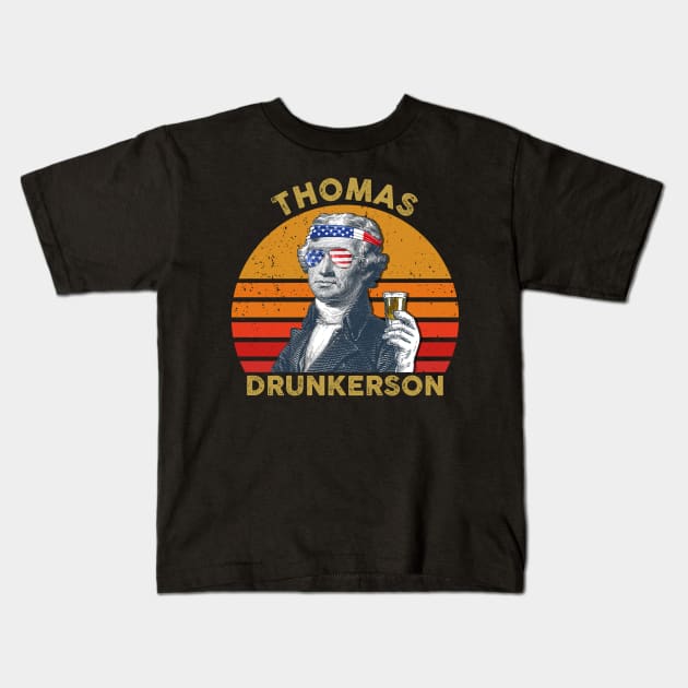 Vintage USA President Drinking Thomas Drunkerson 4th Of July American Flag Kids T-Shirt by for shop